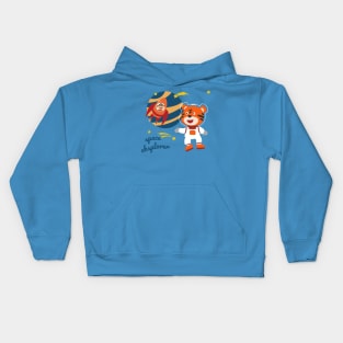 Space tiger or astronaut in a space suit with cartoon style. Kids Hoodie